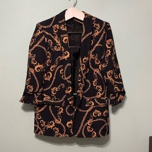 Boohoo Black and Gold Chain Pattern Blazer